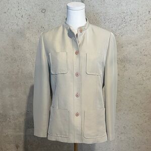 Ann Taylor Petites Beige Mandarin Collar Blazer | Y2K Minimalist Workwear | 8P